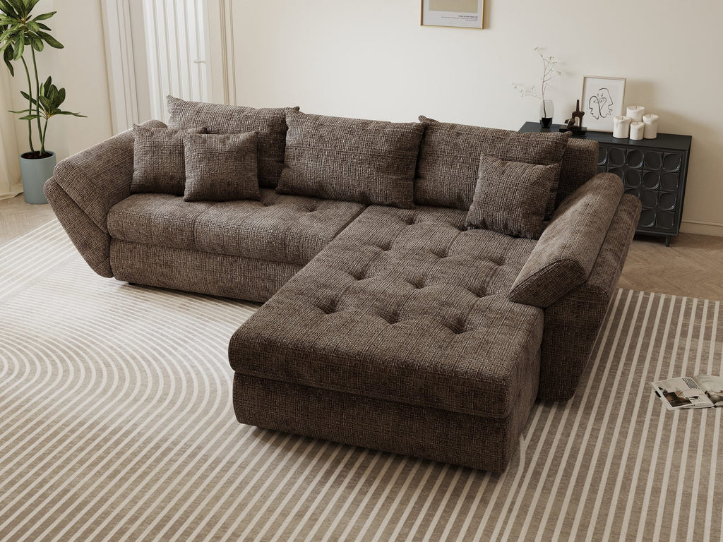 Colțar extensibil dumonde cu ladă de depozitare si sezut confortabil din spuma high-density, Loana Cremona Maro-bej II 270x185 cm
