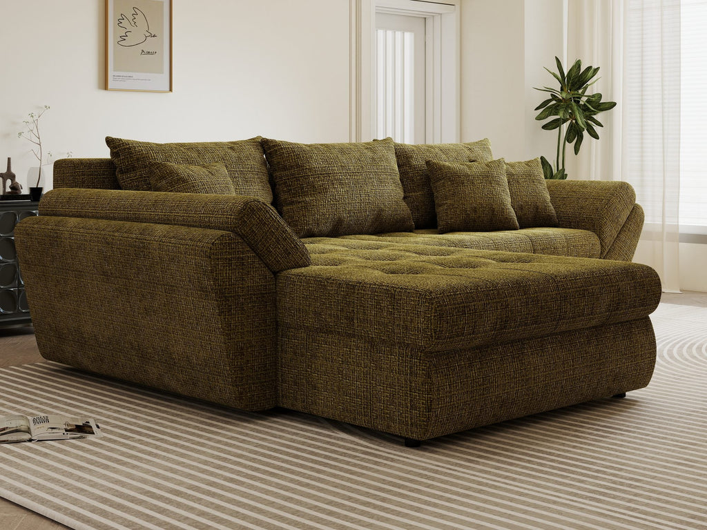 Colțar extensibil dumonde cu ladă de depozitare si sezut confortabil din spuma high-density, Loana Cremona Olive 270x185 cm