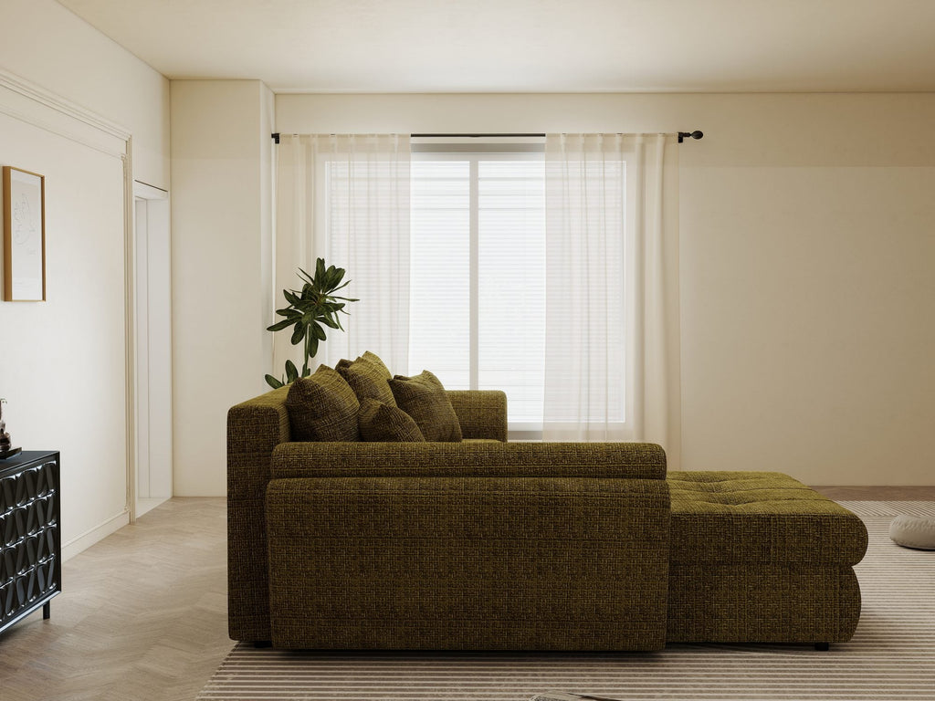Colțar extensibil dumonde cu ladă de depozitare si sezut confortabil din spuma high-density, Loana Cremona Olive 270x185 cm