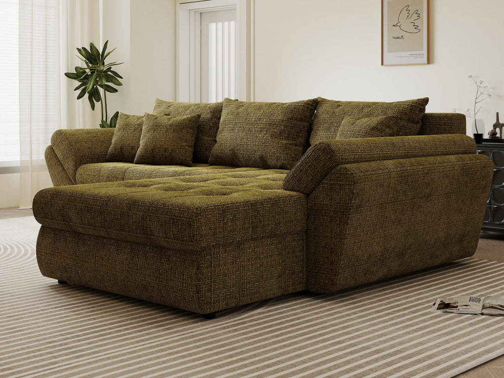 Colțar extensibil dumonde cu ladă de depozitare si sezut confortabil din spuma high-density, Loana Cremona Olive II 270x185 cm