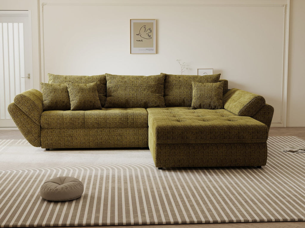 Colțar extensibil dumonde cu ladă de depozitare si sezut confortabil din spuma high-density, Loana Cremona Olive II 270x185 cm