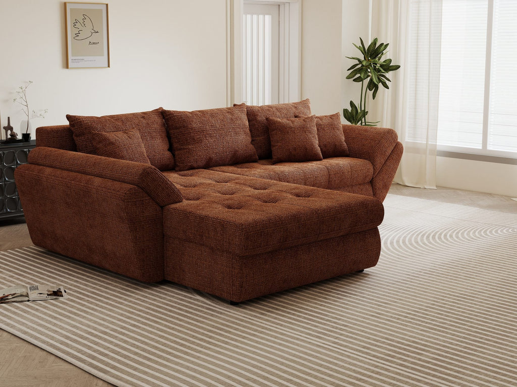 Colțar extensibil dumonde cu ladă de depozitare si sezut confortabil din spuma high-density, Loana Cremona Teracota 270x185 cm