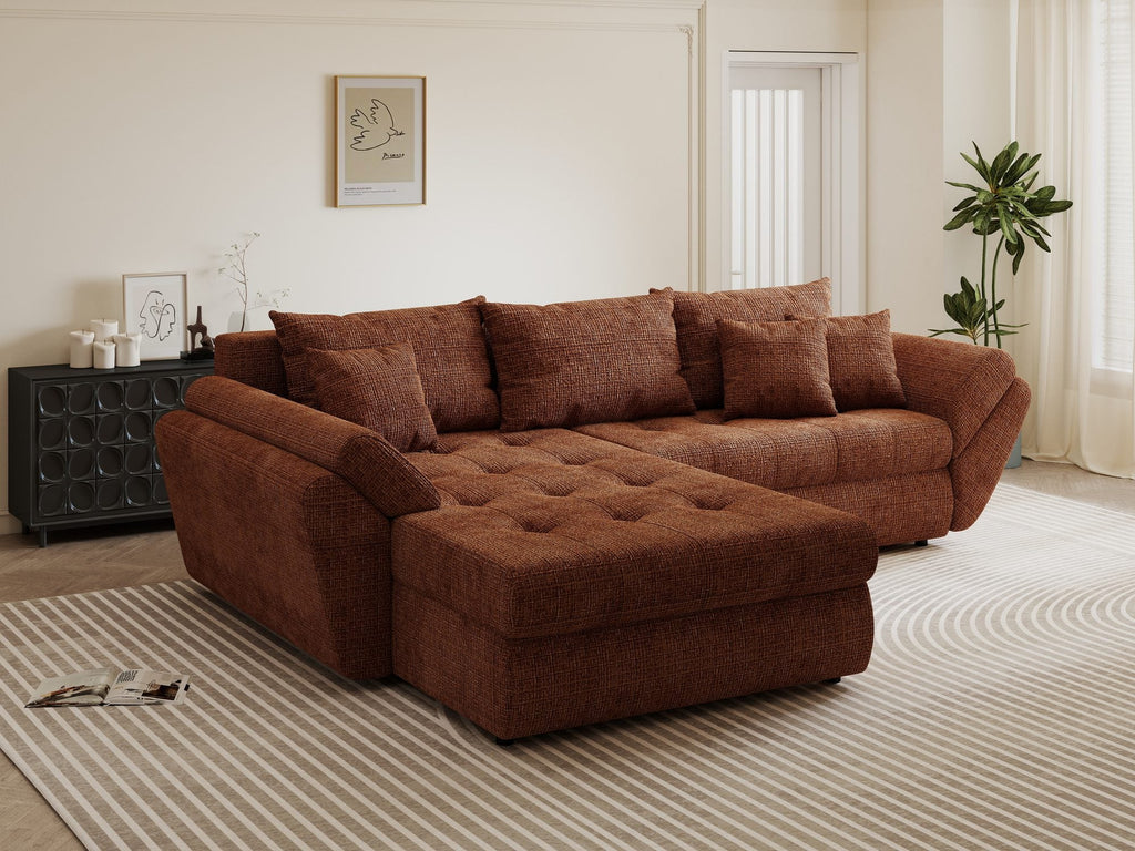 Colțar extensibil dumonde cu ladă de depozitare si sezut confortabil din spuma high-density, Loana Cremona Teracota 270x185 cm