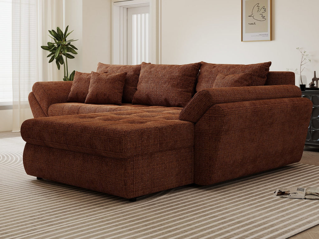 Colțar extensibil dumonde cu ladă de depozitare si sezut confortabil din spuma high-density, Loana Cremona Teracota II 270x185 cm