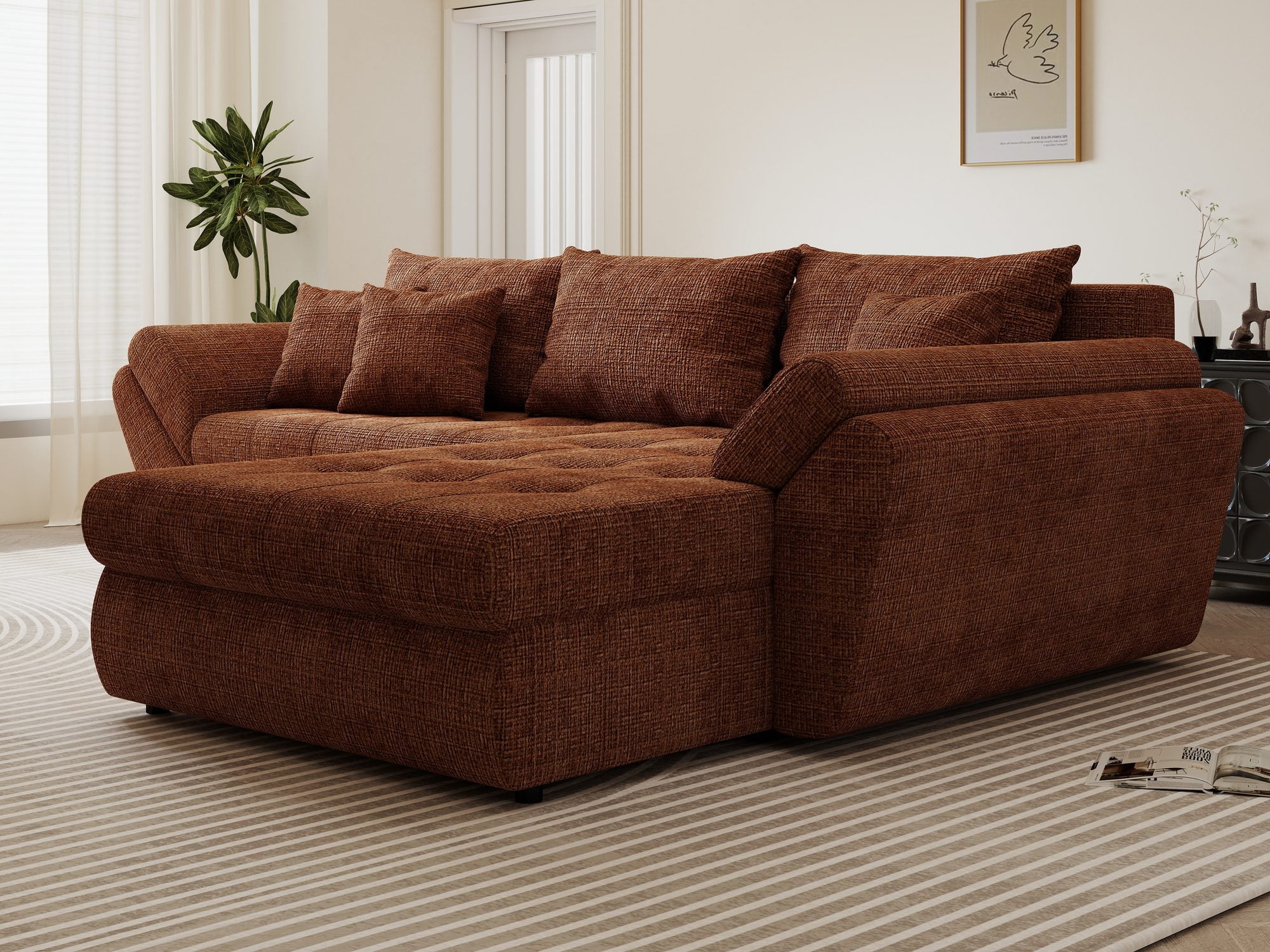 Colțar extensibil dumonde cu ladă de depozitare si sezut confortabil din spuma high-density, Loana Cremona Teracota II 270x185 cm