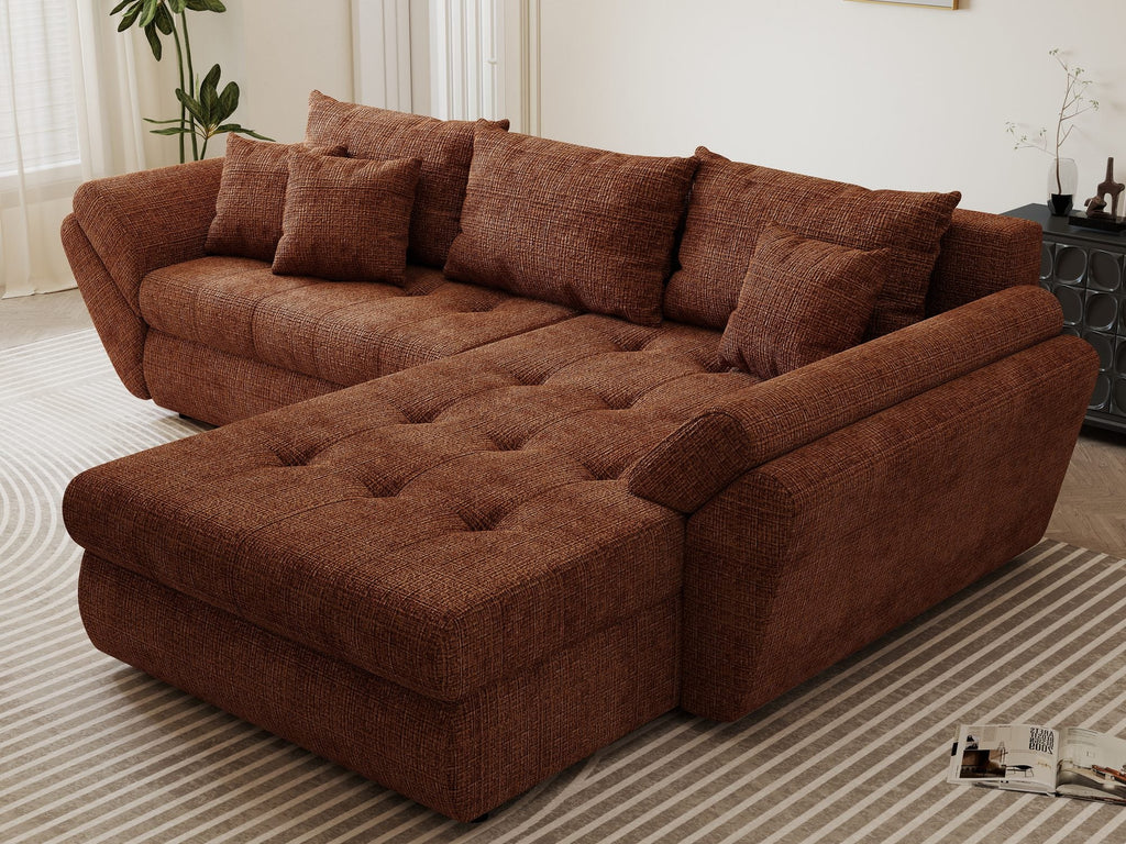 Colțar extensibil dumonde cu ladă de depozitare si sezut confortabil din spuma high-density, Loana Cremona Teracota II 270x185 cm