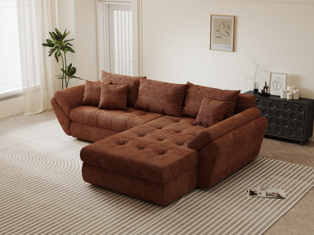 Colțar extensibil dumonde cu ladă de depozitare si sezut confortabil din spuma high-density, Loana Cremona Teracota II 270x185 cm