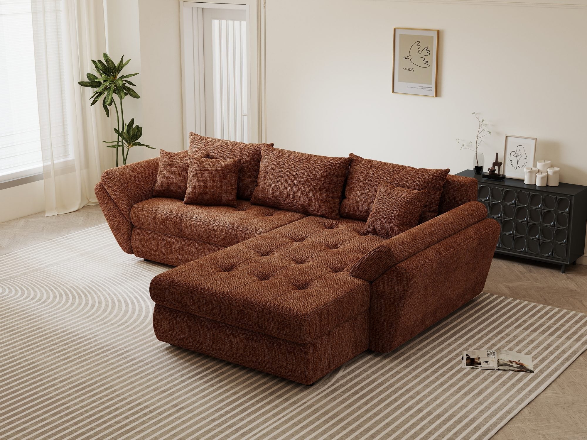 Colțar extensibil dumonde cu ladă de depozitare si sezut confortabil din spuma high-density, Loana Cremona Teracota II 270x185 cm