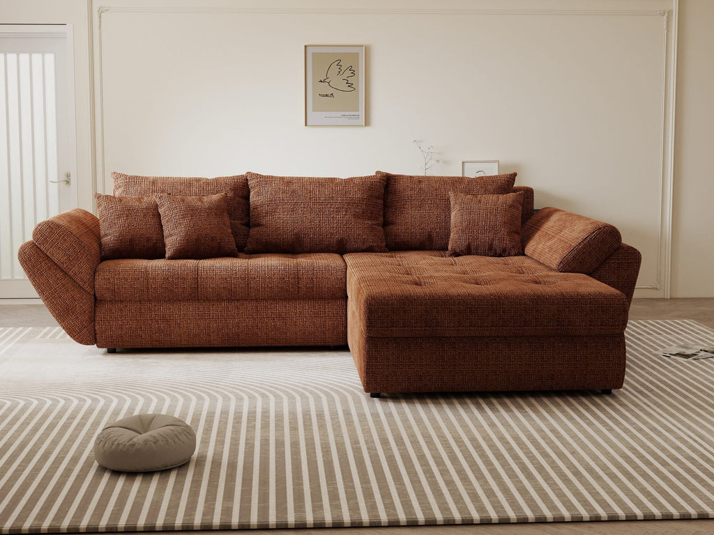 Colțar extensibil dumonde cu ladă de depozitare si sezut confortabil din spuma high-density, Loana Cremona Teracota II 270x185 cm