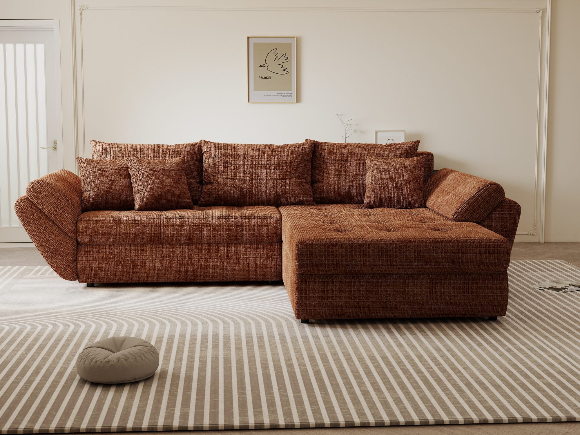 Colțar extensibil dumonde cu ladă de depozitare si sezut confortabil din spuma high-density, Loana Cremona Teracota II 270x185 cm