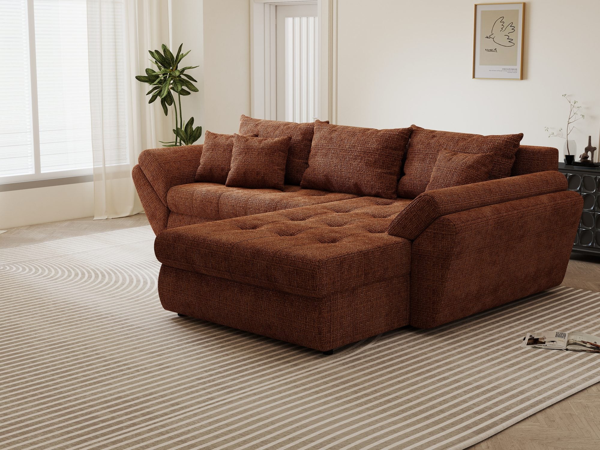 Colțar extensibil dumonde cu ladă de depozitare si sezut confortabil din spuma high-density, Loana Cremona Teracota II 270x185 cm