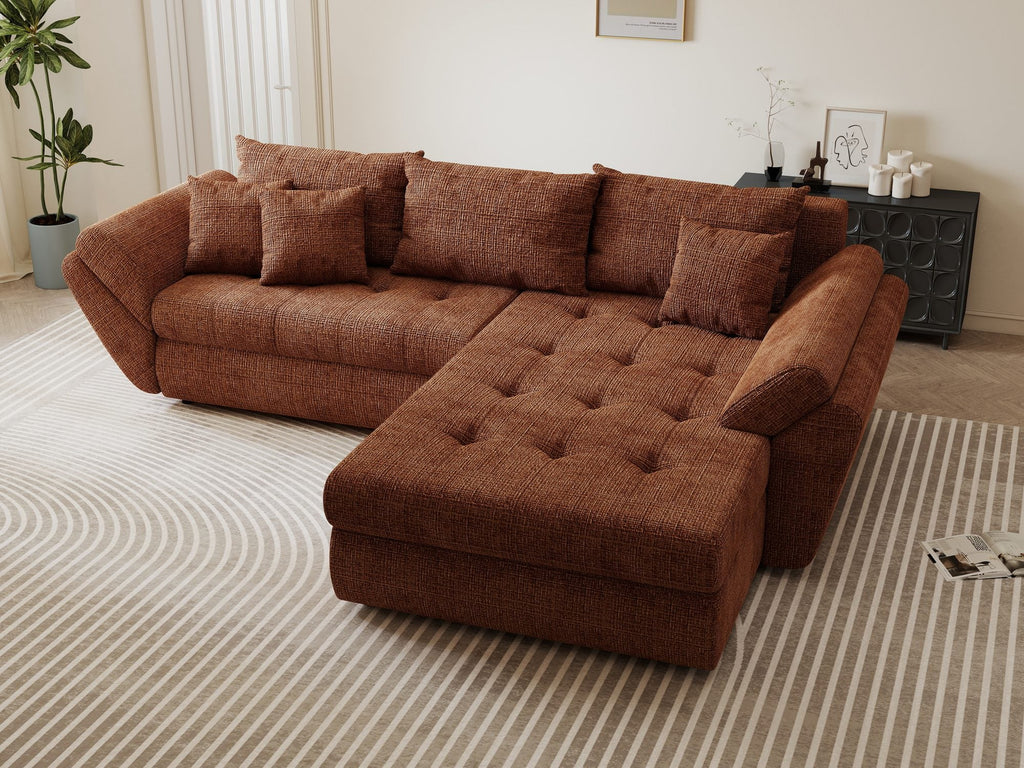 Colțar extensibil dumonde cu ladă de depozitare si sezut confortabil din spuma high-density, Loana Cremona Teracota II 270x185 cm