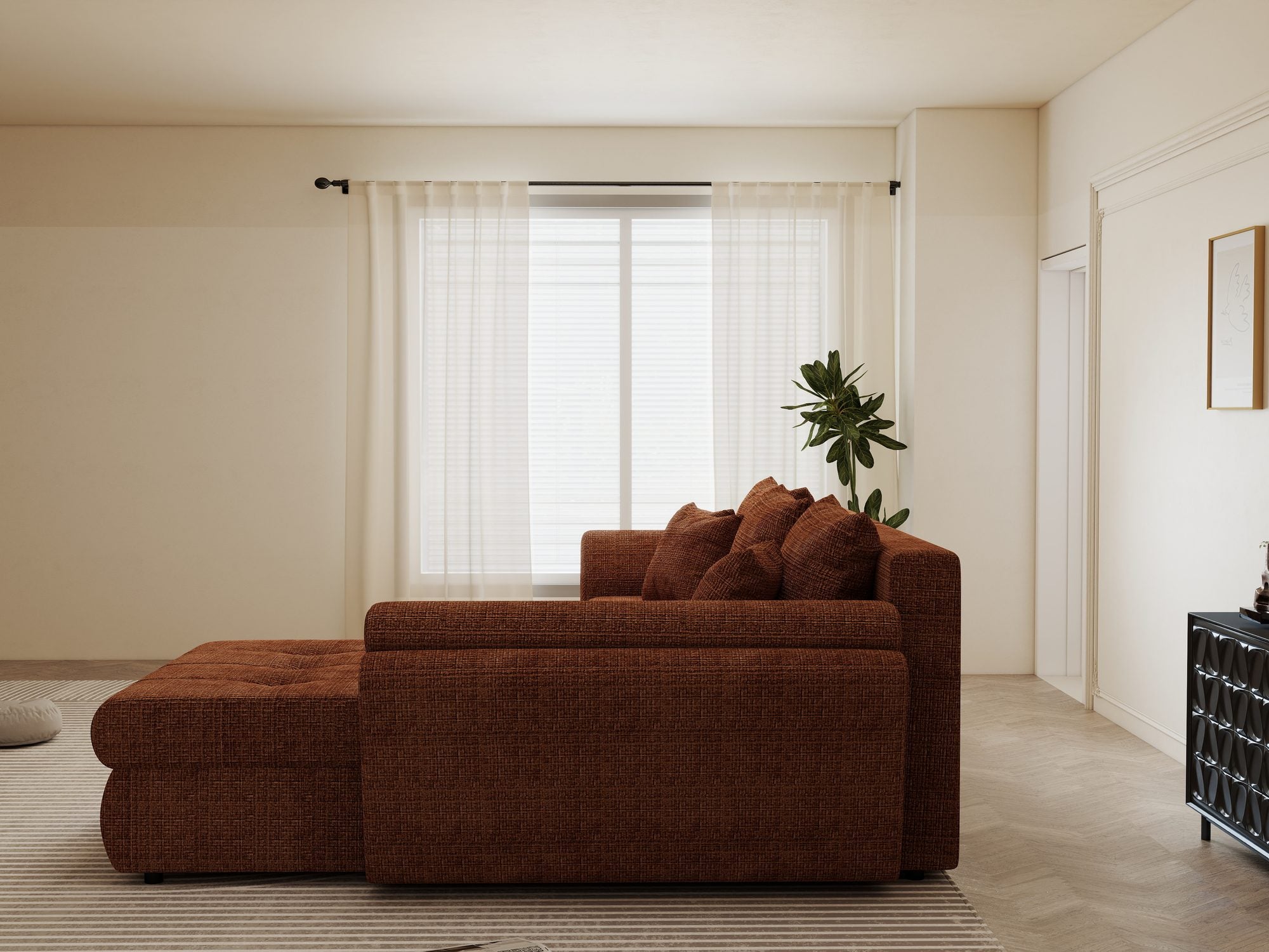 Colțar extensibil dumonde cu ladă de depozitare si sezut confortabil din spuma high-density, Loana Cremona Teracota II 270x185 cm