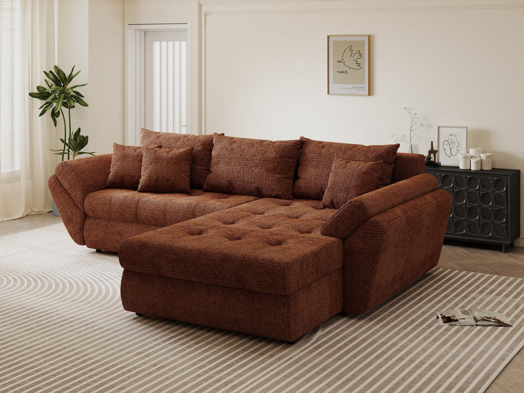 Colțar extensibil dumonde cu ladă de depozitare si sezut confortabil din spuma high-density, Loana Cremona Teracota II 270x185 cm