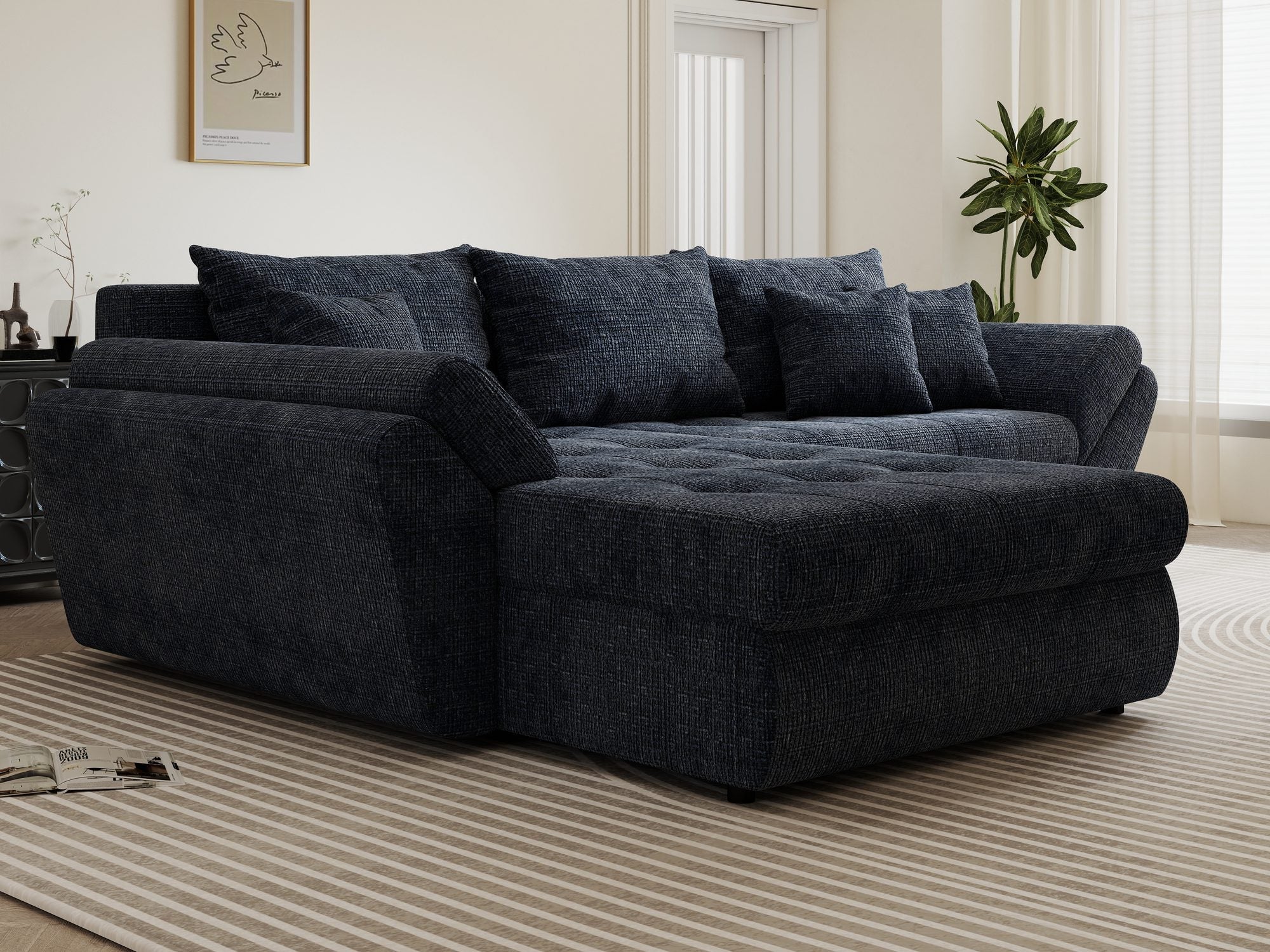 Colțar extensibil dumonde cu ladă de depozitare si sezut confortabil din spuma high-density, Loana Cremona Albastru 270x185 cm