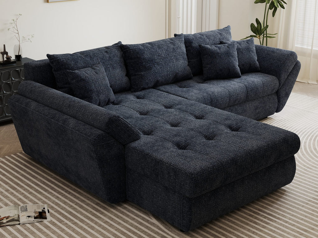 Colțar extensibil dumonde cu ladă de depozitare si sezut confortabil din spuma high-density, Loana Cremona Albastru 270x185 cm