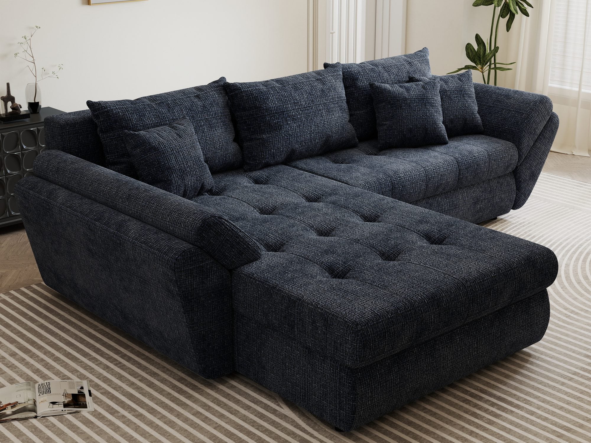 Colțar extensibil dumonde cu ladă de depozitare si sezut confortabil din spuma high-density, Loana Cremona Albastru 270x185 cm