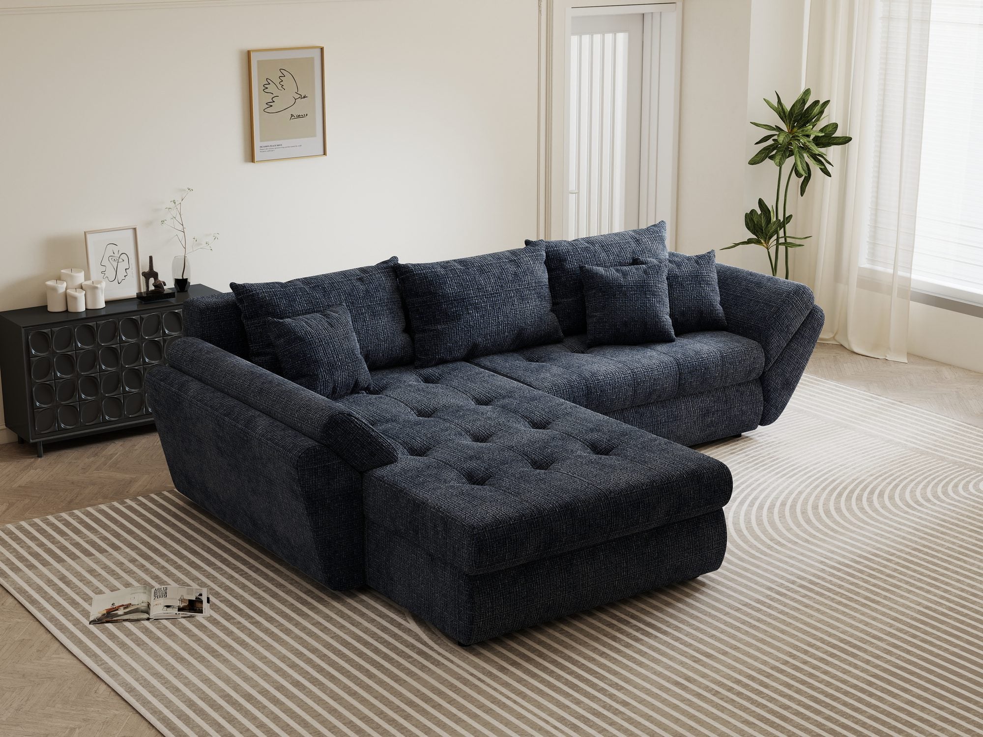 Colțar extensibil dumonde cu ladă de depozitare si sezut confortabil din spuma high-density, Loana Cremona Albastru 270x185 cm