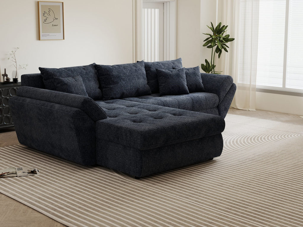 Colțar extensibil dumonde cu ladă de depozitare si sezut confortabil din spuma high-density, Loana Cremona Albastru 270x185 cm