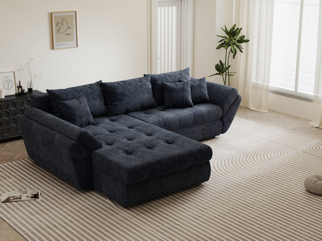 Colțar extensibil dumonde cu ladă de depozitare si sezut confortabil din spuma high-density, Loana Cremona Albastru 270x185 cm