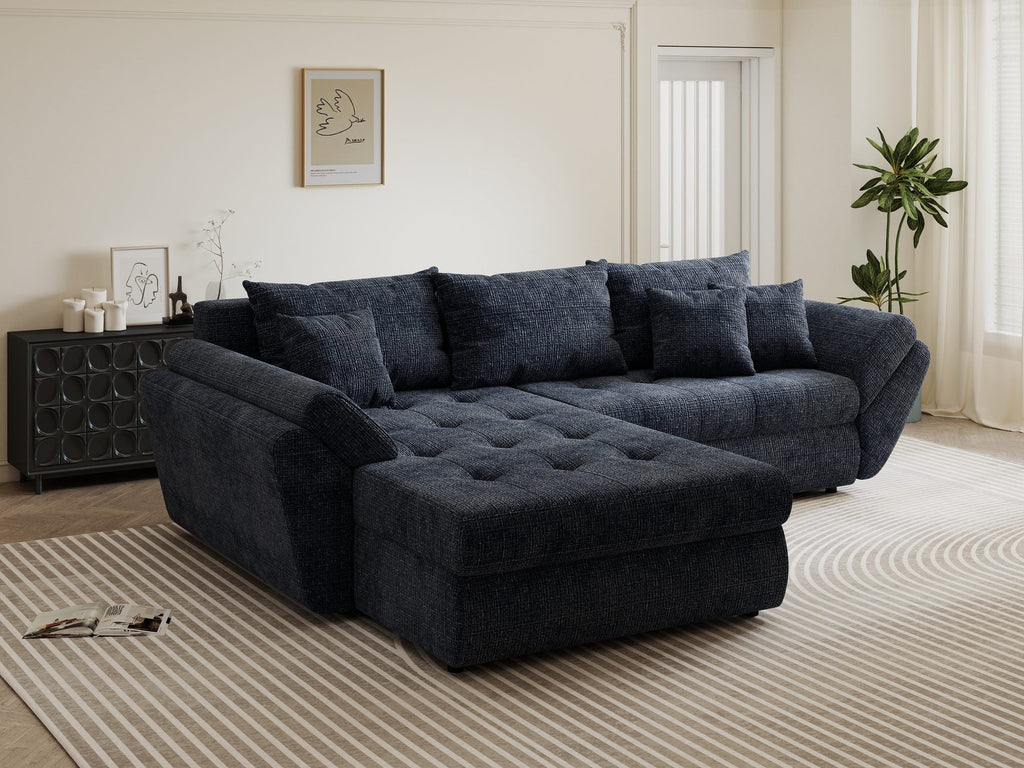 Colțar extensibil dumonde cu ladă de depozitare si sezut confortabil din spuma high-density, Loana Cremona Albastru 270x185 cm
