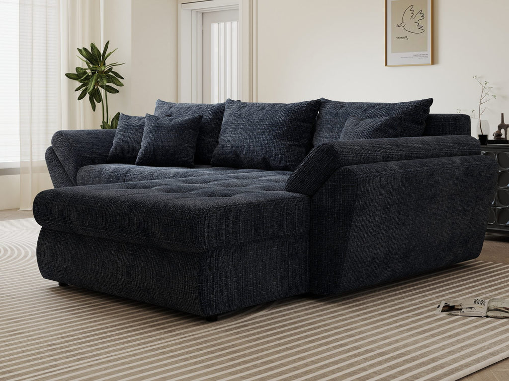 Colțar extensibil dumonde cu ladă de depozitare si sezut confortabil din spuma high-density, Loana Cremona Albastru II 270x185 cm