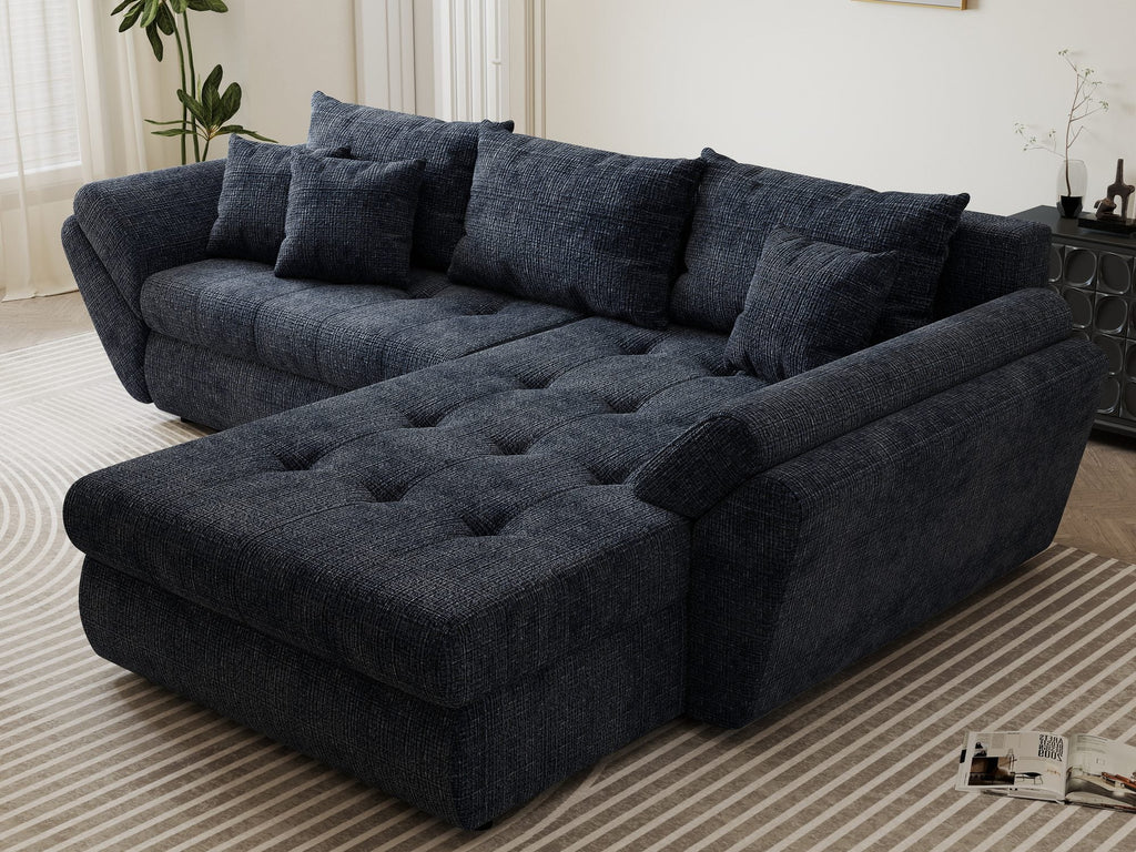 Colțar extensibil dumonde cu ladă de depozitare si sezut confortabil din spuma high-density, Loana Cremona Albastru II 270x185 cm