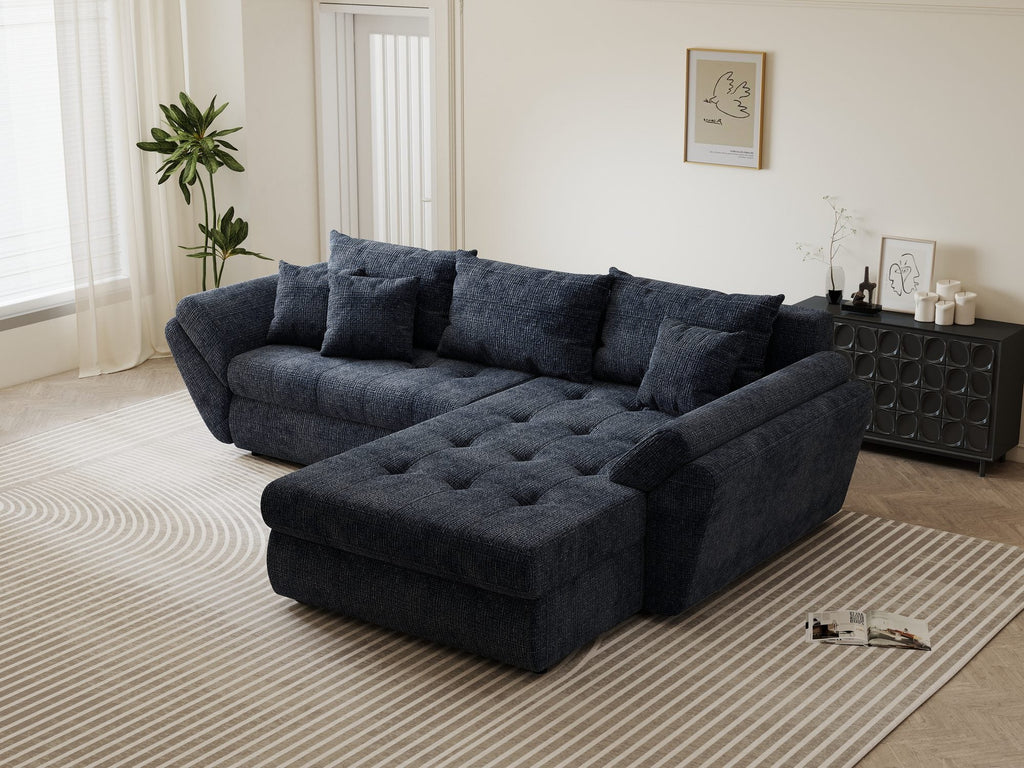 Colțar extensibil dumonde cu ladă de depozitare si sezut confortabil din spuma high-density, Loana Cremona Albastru II 270x185 cm