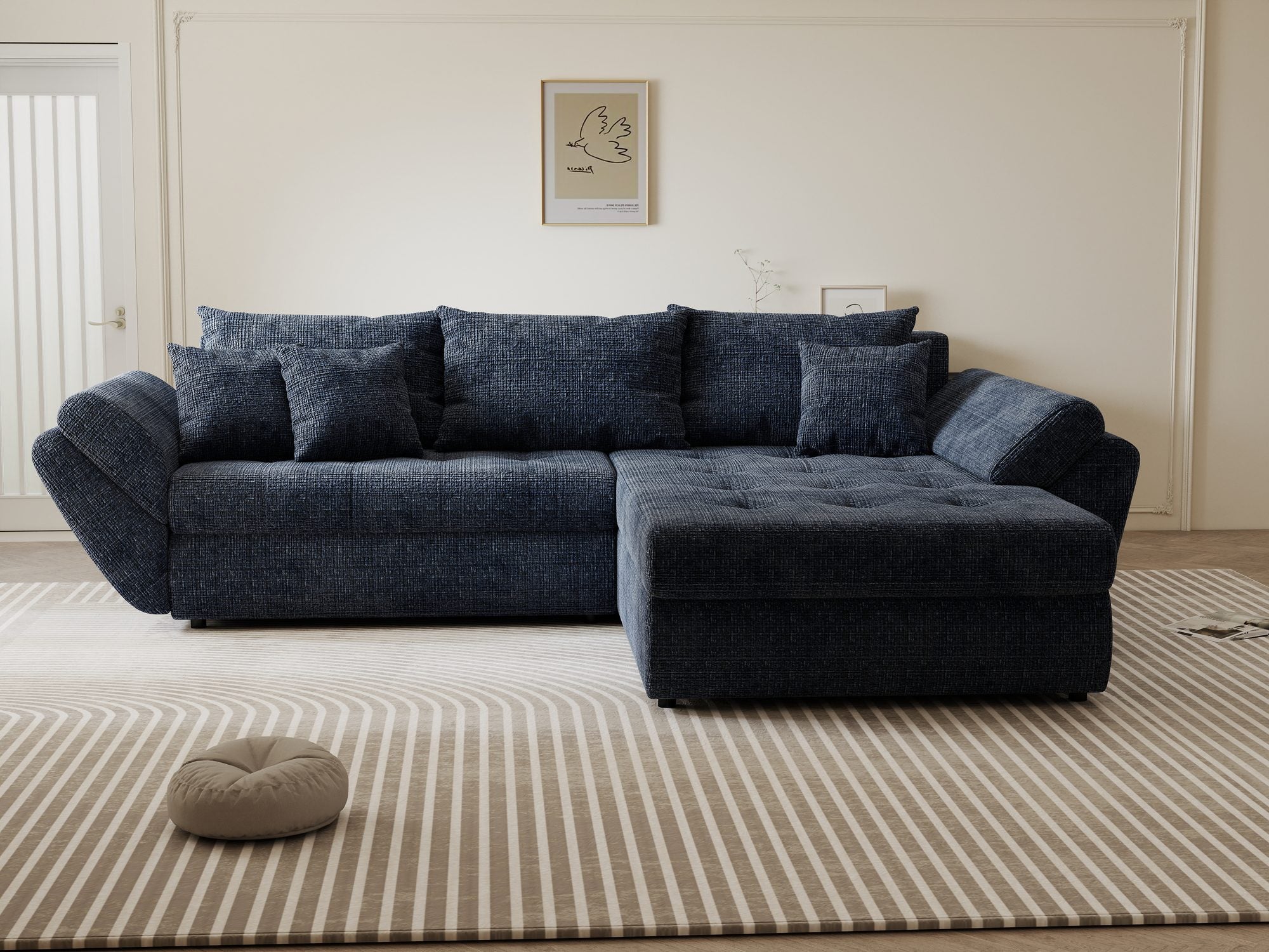 Colțar extensibil dumonde cu ladă de depozitare si sezut confortabil din spuma high-density, Loana Cremona Albastru II 270x185 cm