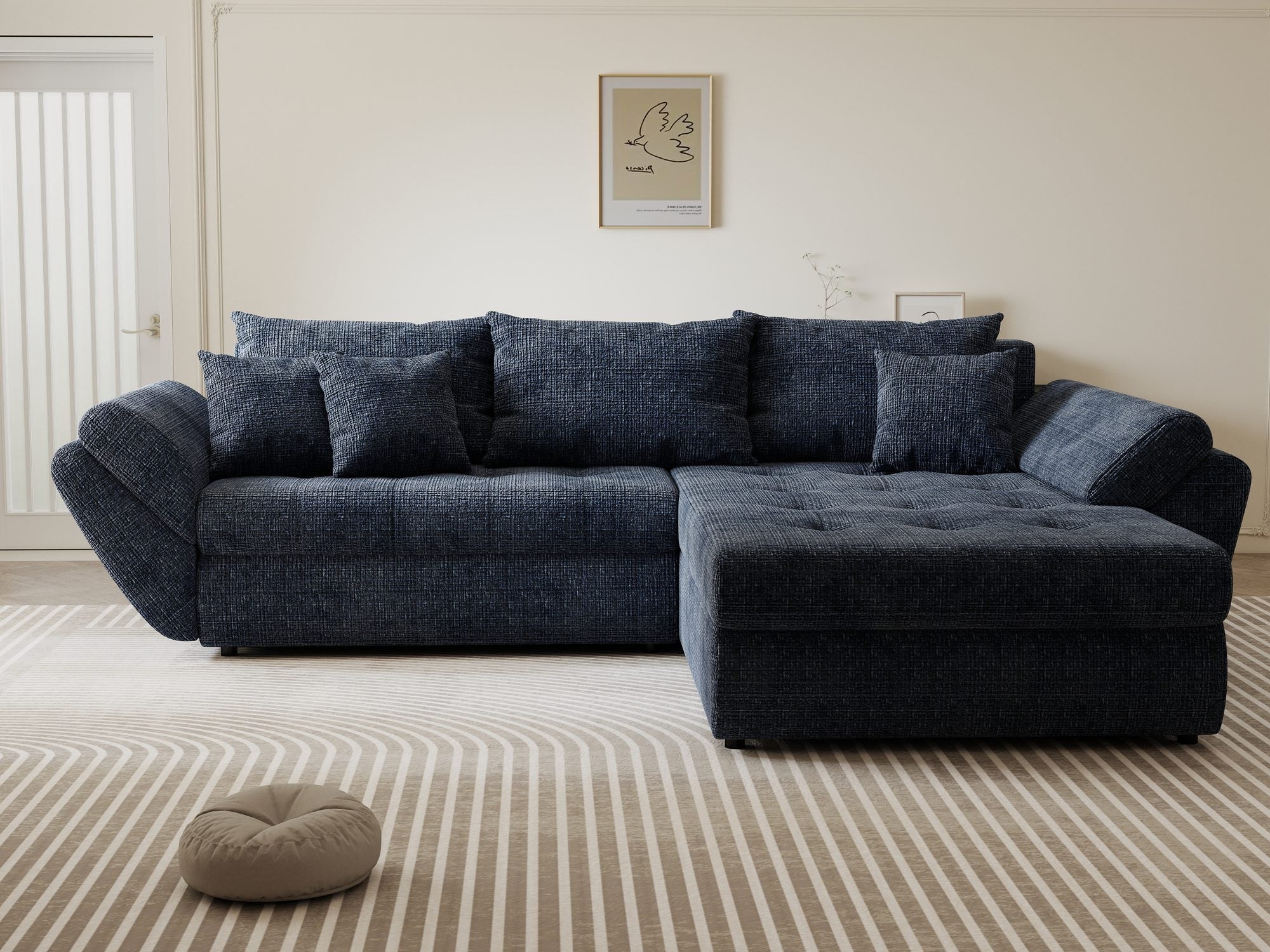 Colțar extensibil dumonde cu ladă de depozitare si sezut confortabil din spuma high-density, Loana Cremona Albastru II 270x185 cm