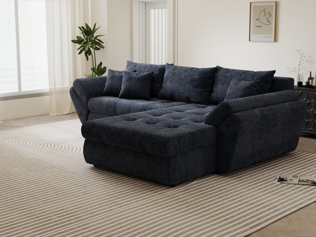 Colțar extensibil dumonde cu ladă de depozitare si sezut confortabil din spuma high-density, Loana Cremona Albastru II 270x185 cm