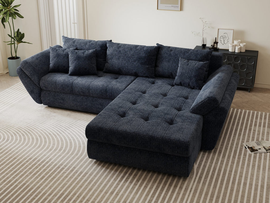 Colțar extensibil dumonde cu ladă de depozitare si sezut confortabil din spuma high-density, Loana Cremona Albastru II 270x185 cm