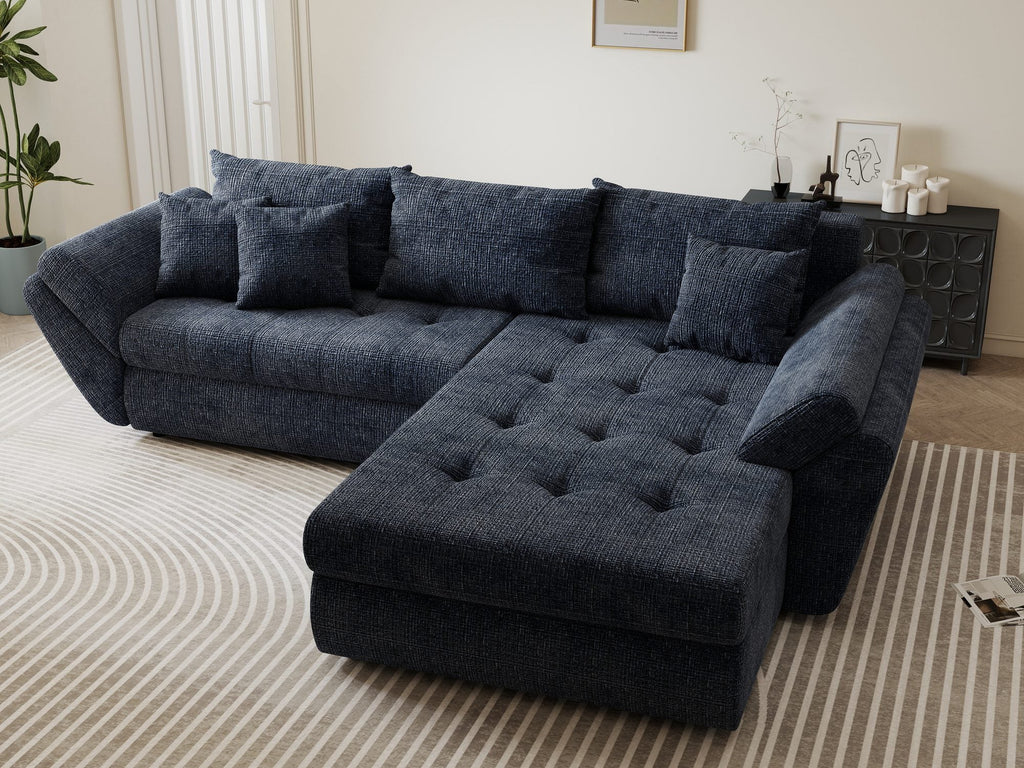 Colțar extensibil dumonde cu ladă de depozitare si sezut confortabil din spuma high-density, Loana Cremona Albastru II 270x185 cm