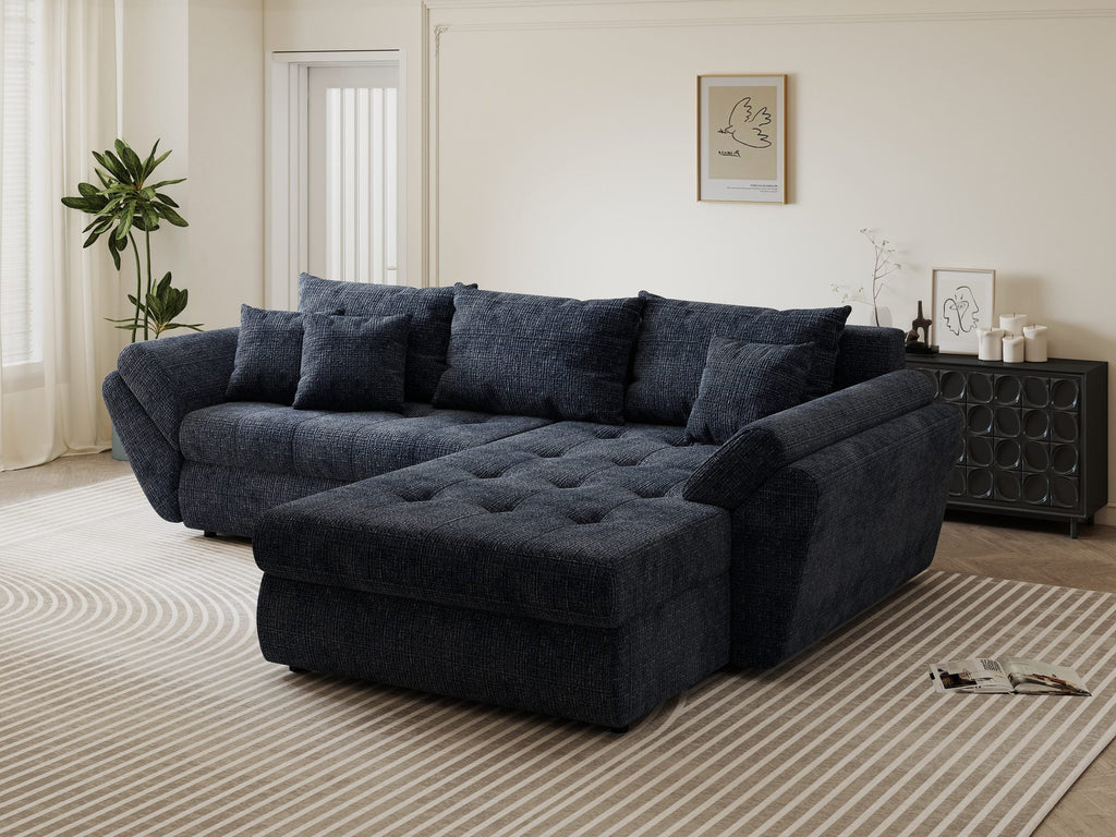 Colțar extensibil dumonde cu ladă de depozitare si sezut confortabil din spuma high-density, Loana Cremona Albastru II 270x185 cm