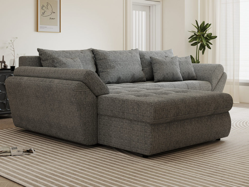 Colțar extensibil dumonde cu ladă de depozitare si sezut confortabil din spuma high-density, Loana Cremona Gri 270x185 cm