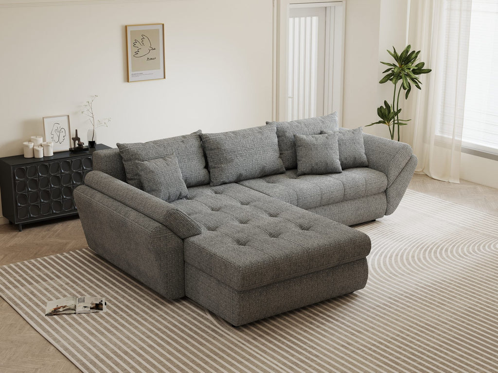 Colțar extensibil dumonde cu ladă de depozitare si sezut confortabil din spuma high-density, Loana Cremona Gri 270x185 cm