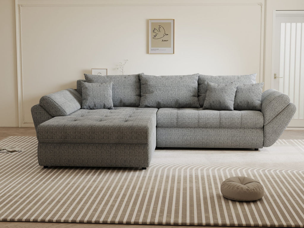 Colțar extensibil dumonde cu ladă de depozitare si sezut confortabil din spuma high-density, Loana Cremona Gri 270x185 cm
