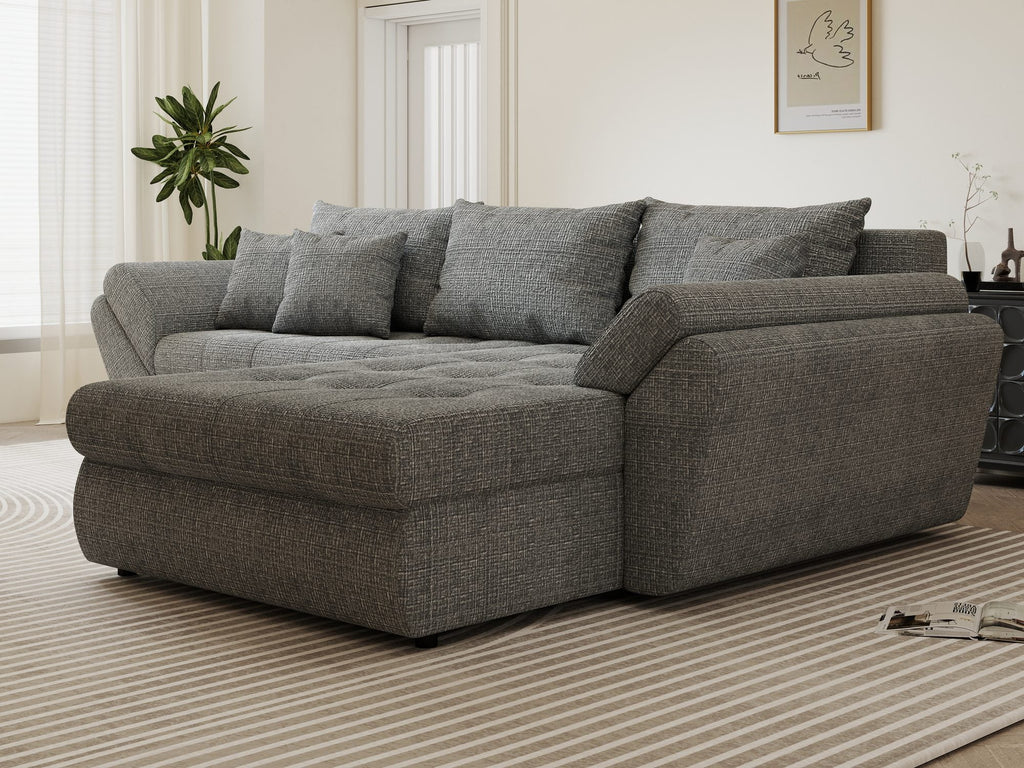 Colțar extensibil dumonde cu ladă de depozitare si sezut confortabil din spuma high-density, Loana Cremona Gri II 270x185 cm