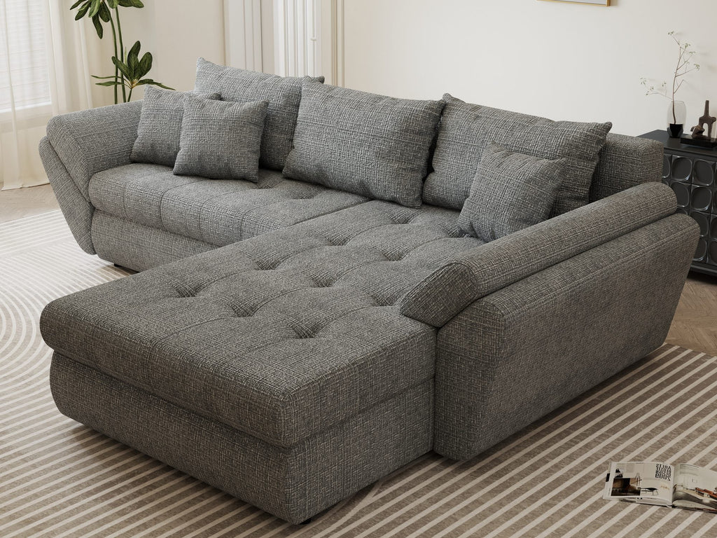 Colțar extensibil dumonde cu ladă de depozitare si sezut confortabil din spuma high-density, Loana Cremona Gri II 270x185 cm