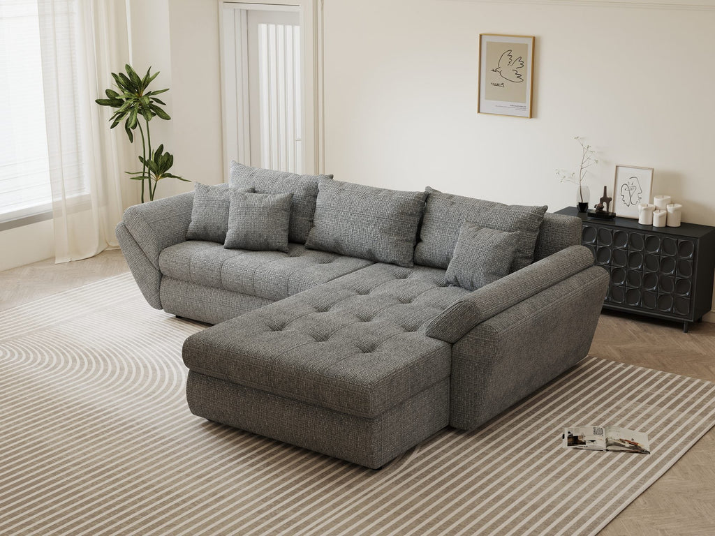 Colțar extensibil dumonde cu ladă de depozitare si sezut confortabil din spuma high-density, Loana Cremona Gri II 270x185 cm