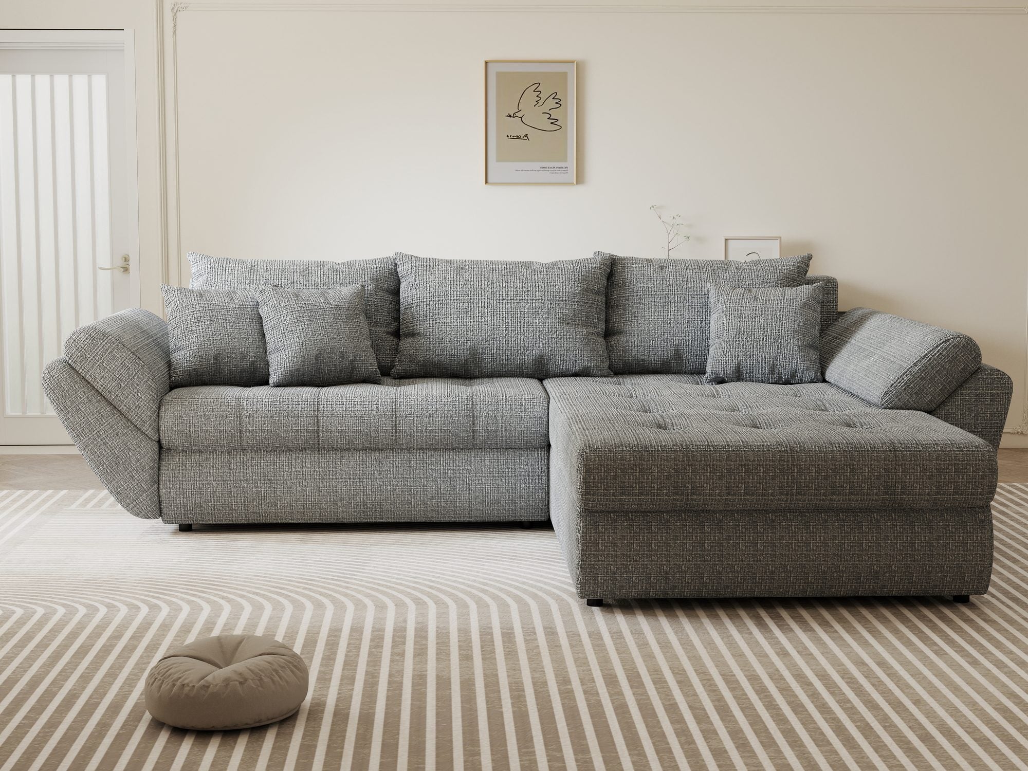 Colțar extensibil dumonde cu ladă de depozitare si sezut confortabil din spuma high-density, Loana Cremona Gri II 270x185 cm
