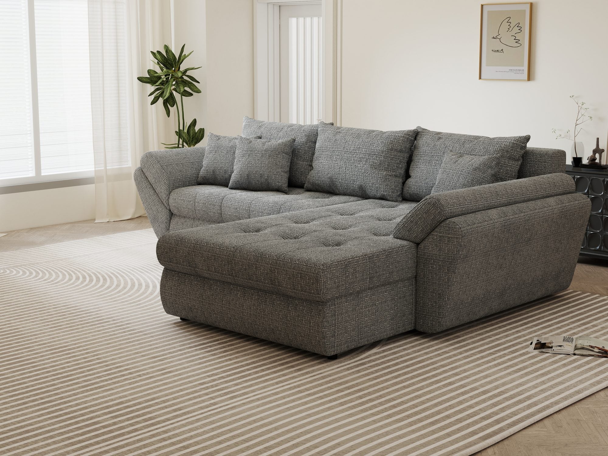 Colțar extensibil dumonde cu ladă de depozitare si sezut confortabil din spuma high-density, Loana Cremona Gri II 270x185 cm