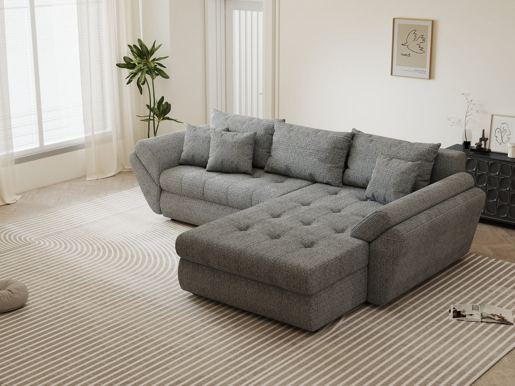 Colțar extensibil dumonde cu ladă de depozitare si sezut confortabil din spuma high-density, Loana Cremona Gri II 270x185 cm