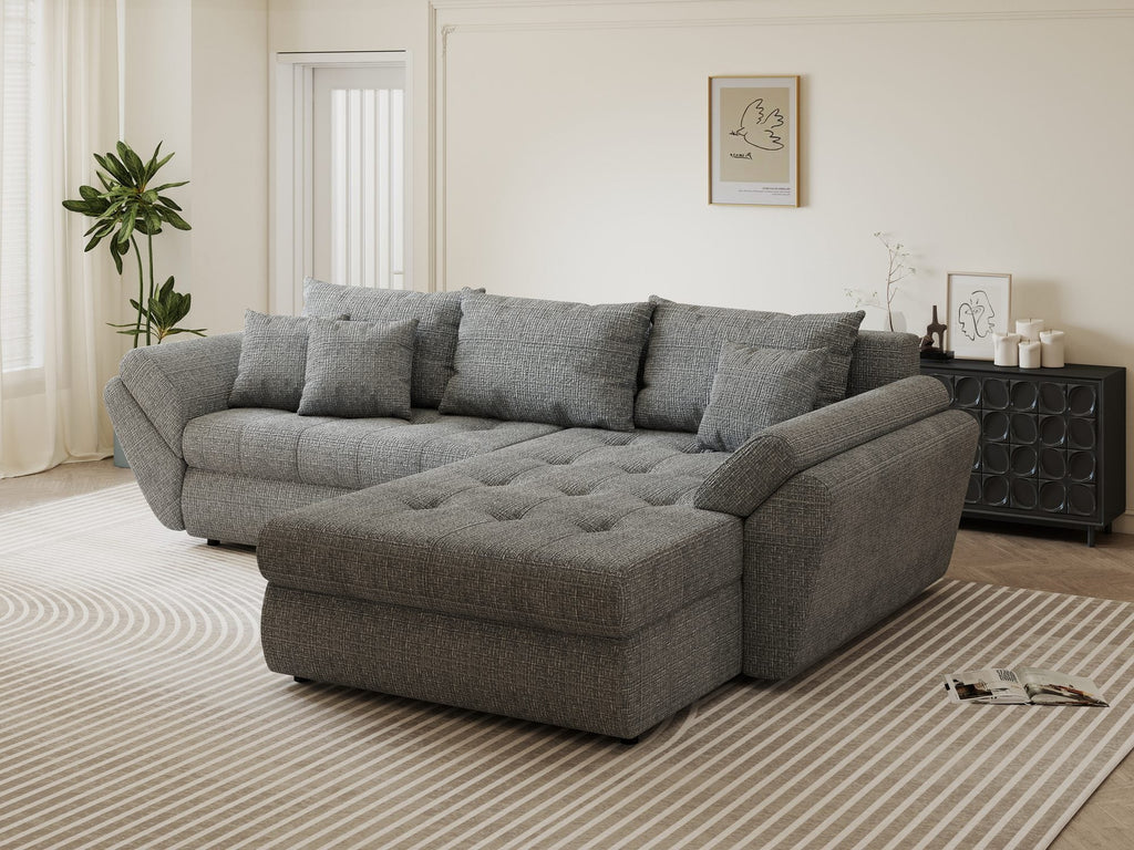 Colțar extensibil dumonde cu ladă de depozitare si sezut confortabil din spuma high-density, Loana Cremona Gri II 270x185 cm