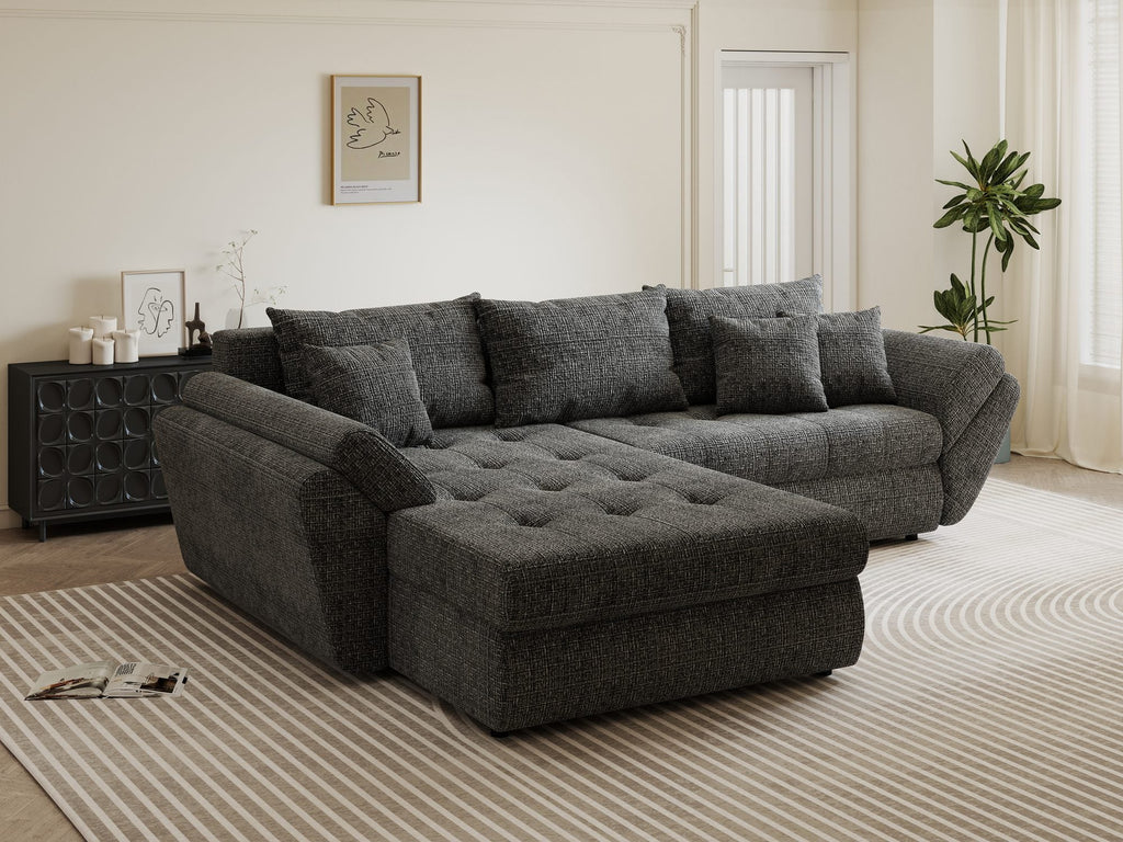 Colțar extensibil dumonde cu ladă de depozitare si sezut confortabil din spuma high-density, Loana Cremona Gri 270x185 cm