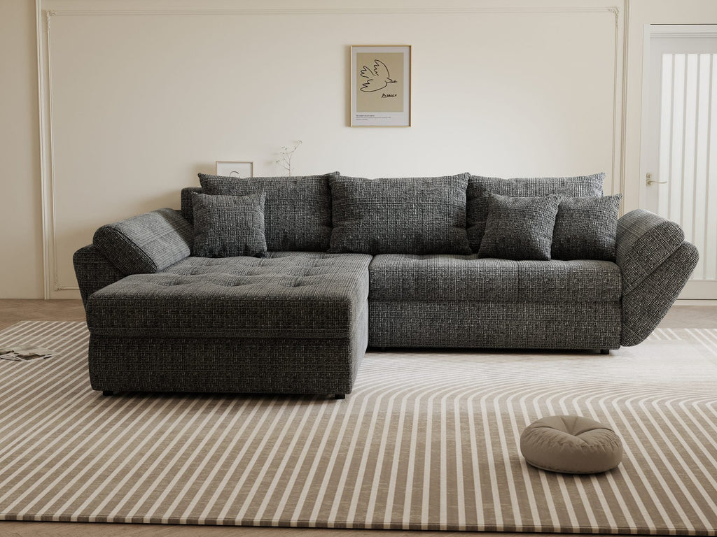 Colțar extensibil dumonde cu ladă de depozitare si sezut confortabil din spuma high-density, Loana Cremona Gri 270x185 cm