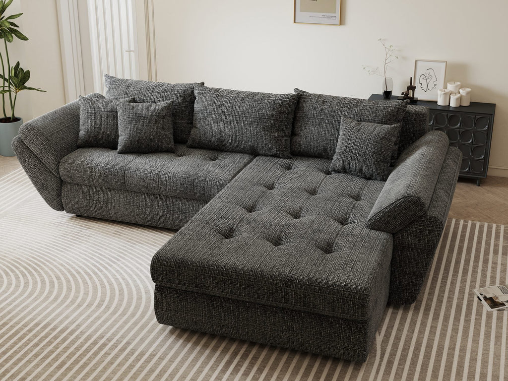 Colțar extensibil dumonde cu ladă de depozitare si sezut confortabil din spuma high-density, Loana Cremona Gri II 270x185 cm