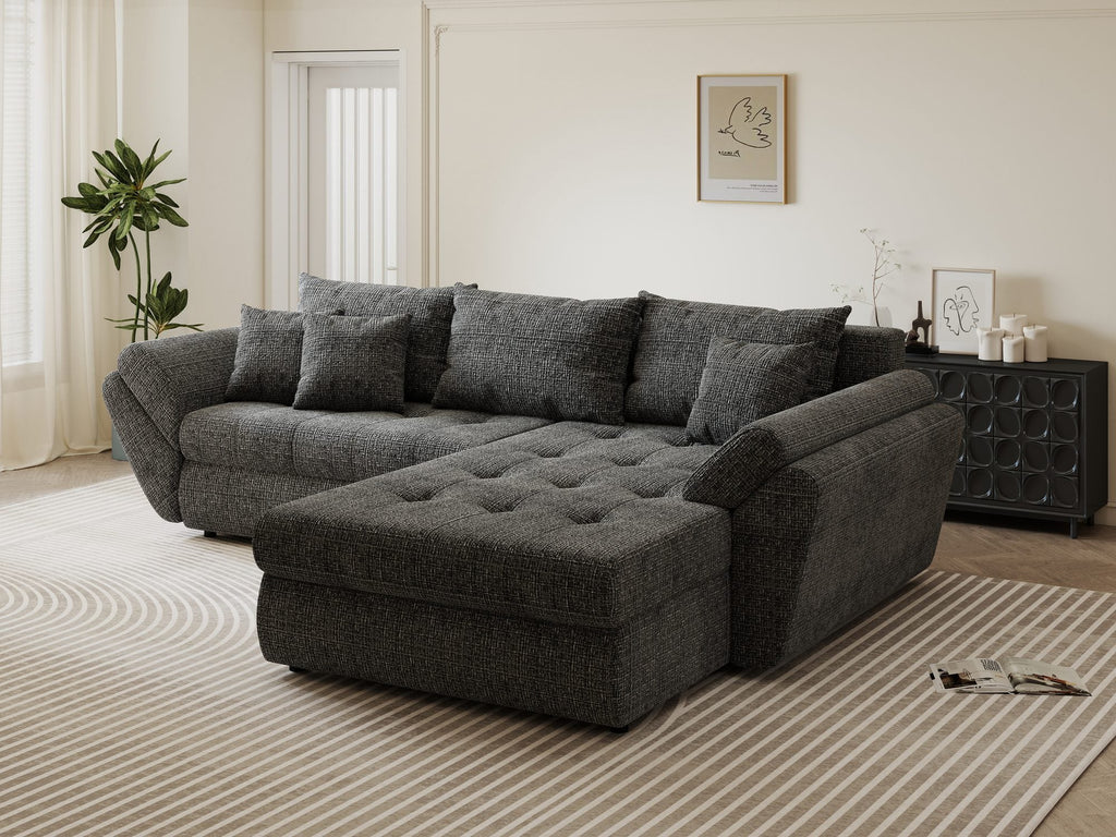 Colțar extensibil dumonde cu ladă de depozitare si sezut confortabil din spuma high-density, Loana Cremona Gri II 270x185 cm