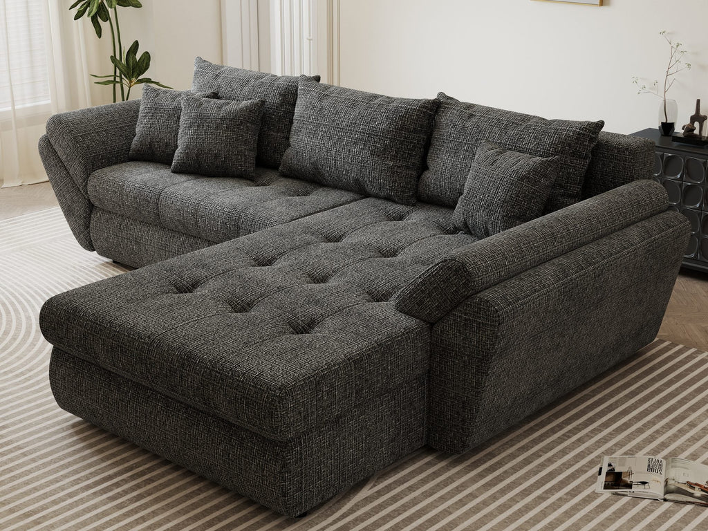 Colțar extensibil dumonde cu ladă de depozitare si sezut confortabil din spuma high-density, Loana Cremona Gri II 270x185 cm