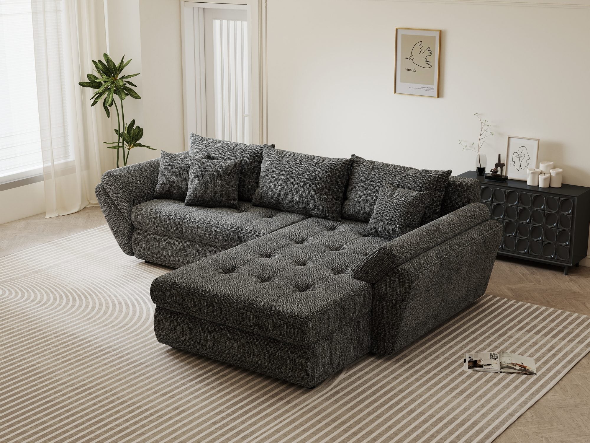 Colțar extensibil dumonde cu ladă de depozitare si sezut confortabil din spuma high-density, Loana Cremona Gri II 270x185 cm